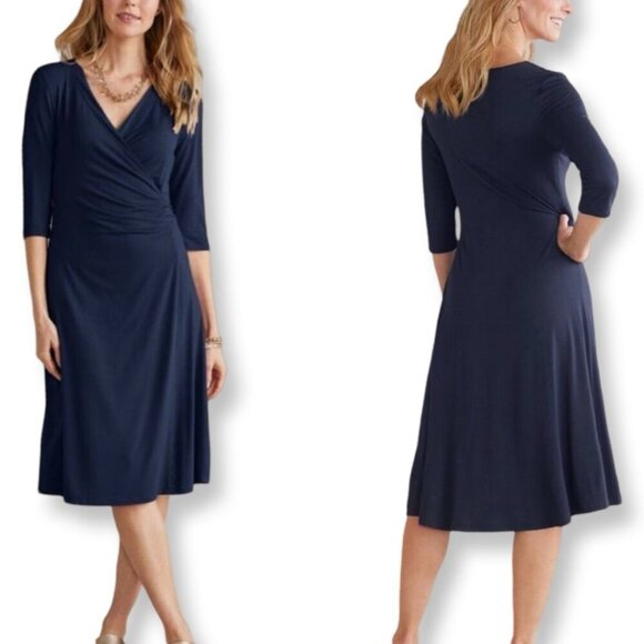 Soft Surroundings NWT Navy Blue Hyannis Faux Wrap Dress in Size 1X - Picture 1 of 11